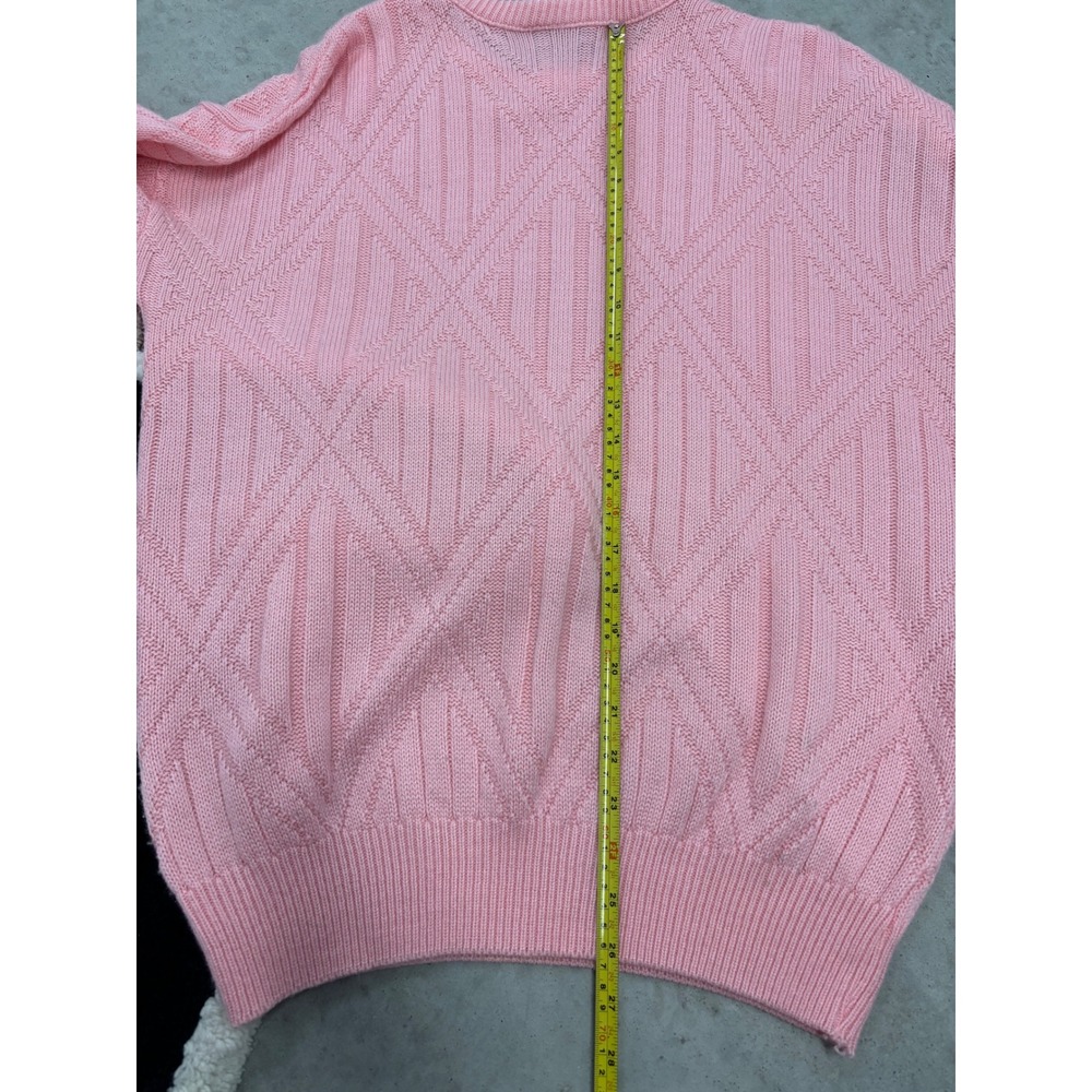 Club International Pink Diamond Cable Knit Crewneck Sweater Mens Large Vintage - Picture 3 of 4